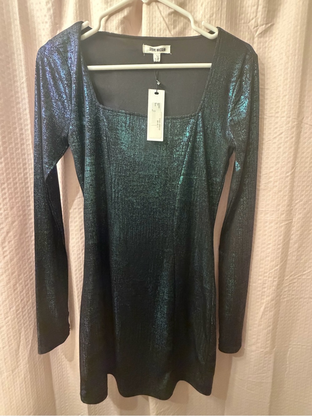 Steve Madden Shimmery Teal Long Sleeve Mini Dress
